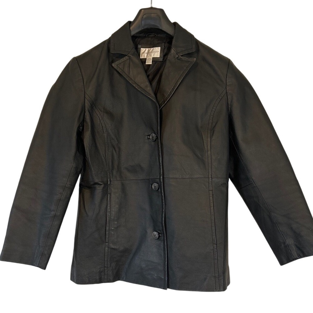 Worthington Womens Black Genuine Leather Blazer Jacket XL Extra Grande Lined
